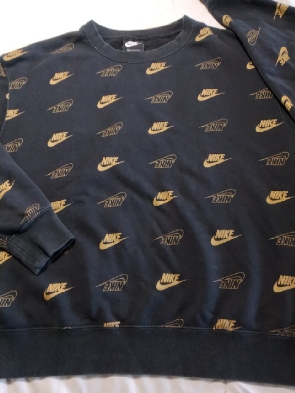 Nike Swoosh Brown Crewneck AOP Sweatshirt with Gold Logo Print , XL , $20